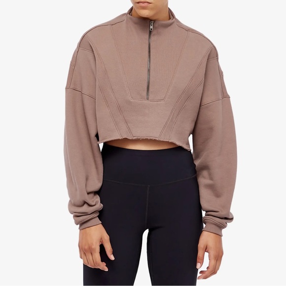 JOAH BROWN HALF ZIP CROP SWEATshirt PEPPERCORN medium large - Picture 4 of 10